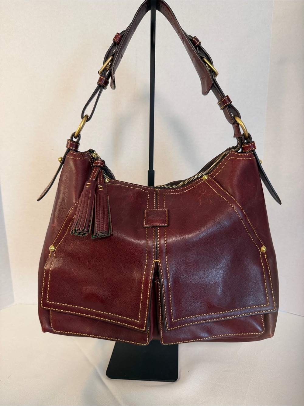 Dooney & Bourke Florentine Kingston Bordeaux Leather Hobo Shoulder Bag